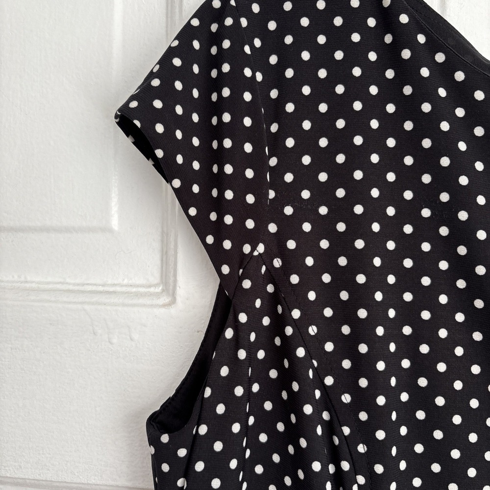 Anne Klein Women Black White Polka Dot Cap Sleeve Fit Flare Dress 14 J6DME5A4709